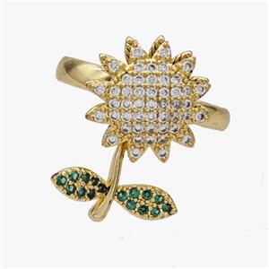 Copper Sunflower Rings Pave Zirconia Rotatable Adjustable Gold Plated, approx 15-22mm, 18mm dia [FN46962]