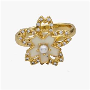 Copper Flower Rings Pave Zirconia Enamel Rotatable Adjustable Gold Plated, approx 11mm, 17mm, 18mm dia [FN46966]