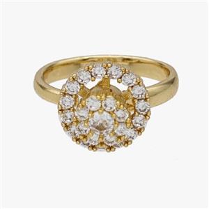 Copper Flower Rings Pave Zirconia Rotatable Adjustable Gold Plated, approx 8mm, 13mm, 18mm dia [FN46967]
