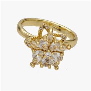 Copper Flower Rings Pave Zirconia Rotatable Adjustable Gold Plated, approx 15mm, 18mm dia [FN46968]