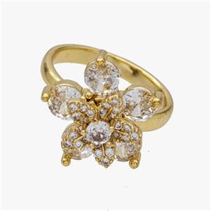 Copper Flower Rings Pave Zirconia Rotatable Adjustable Gold Plated, approx 12mm, 18mm, 18mm dia [FN46969]