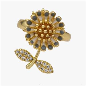 Copper Flower Rings Pave Zirconia Enamel Rotatable Adjustable Gold Plated, approx 14-22mm, 18mm dia [FN46970]