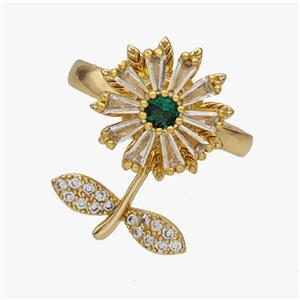 Copper Flower Rings Pave Zirconia Rotatable Adjustable Gold Plated, approx 14-22mm, 18mm dia [FN46971]