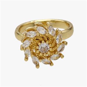 Copper Flower Rings Pave Zirconia Rotatable Adjustable Gold Plated, approx 15mm, 18mm dia [FN46974]