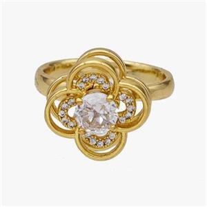 Copper Flower Rings Pave Zirconia Rotatable Adjustable Gold Plated, approx 15mm, 18mm dia [FN46975]