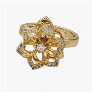 Copper Flower Rings Pave Zirconia Rotatable Adjustable Gold Plated, approx 16mm, 18mm dia [FN46978]