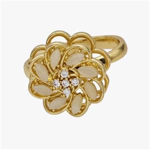 Copper Flower Rings Pave Zirconia Rotatable Adjustable Gold Plated, approx 16mm, 18mm dia [FN46979]