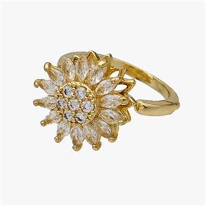 Copper Flower Rings Pave Zirconia Rotatable Adjustable Gold Plated, approx 16mm, 18mm dia [FN46980]