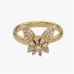 Copper Butterfly Rings Pave Zirconia Rotatable Adjustable Gold Plated, approx 8mm, 12-15mm, 18mm dia [FN46982]