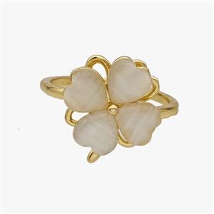 Copper Clover Rings Pave Cateye Glass Rotatable Adjustable Gold Plated, approx 13mm, 18mm dia [FN46985]