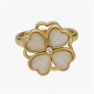 Copper Clover Rings Pave Cateye Glass Rotatable Adjustable Gold Plated, approx 17mm, 18mm dia [FN46986]