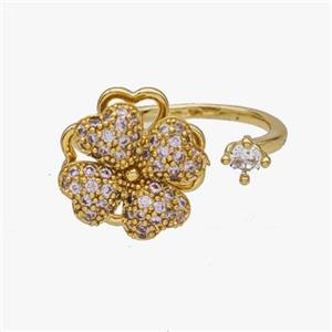 Copper Clover Rings Pave Zirconia Rotatable Adjustable Gold Plated, approx 13mm, 18mm dia [FN46987]