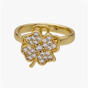 Copper Clover Rings Pave Zirconia Rotatable Adjustable Gold Plated, approx 12-13mm, 18mm dia [FN46988]