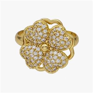 Copper Clover Rings Pave Zirconia Rotatable Adjustable Gold Plated, approx 16mm, 18mm dia [FN46989]