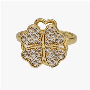 Copper Clover Rings Pave Zirconia Rotatable Adjustable Gold Plated, approx 16mm, 18mm dia [FN46990]