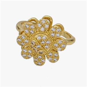 Copper Flower Rings Pave Zirconia Rotatable Adjustable Gold Plated, approx 16.5mm, 18mm dia [FN46991]