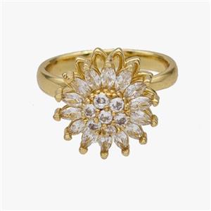 Copper Flower Rings Pave Zirconia Rotatable Adjustable Gold Plated, approx 15mm, 18mm dia [FN46992]