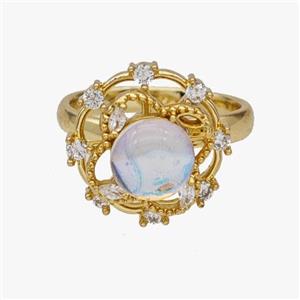 Copper Flower Rings Pave Zirconia Opalite Rotatable Adjustable Gold Plated, approx 13mm, 16mm, 18mm dia [FN46994]