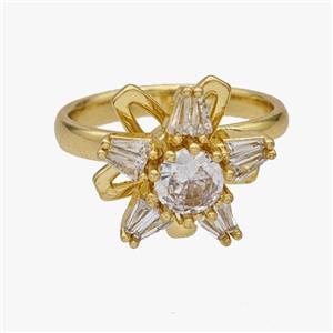Copper Flower Rings Pave Zirconia Rotatable Adjustable Gold Plated, approx 16mm, 18mm dia [FN46997]