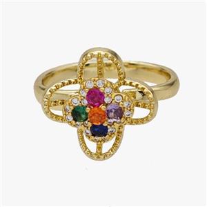 Copper Flower Rings Pave Zirconia Rotatable Adjustable Gold Plated, approx 16.5mm, 18mm dia [FN46999]