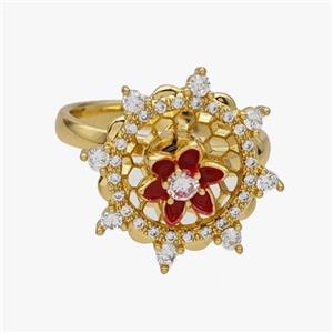 Copper Flower Rings Pave Zirconia Rotatable Adjustable Gold Plated, approx 19mm, 18mm dia [FN47000]