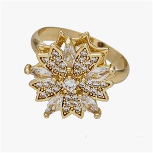 Copper Flower Rings Pave Zirconia Rotatable Adjustable Gold Plated, approx 17mm, 18mm dia [FN47002]