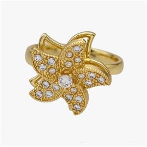 Copper Starfish Rings Pave Zirconia Rotatable Adjustable Gold Plated, approx 17mm, 18mm dia [FN47003]