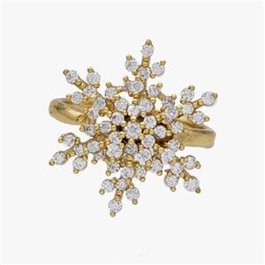 Copper Snowflake Rings Pave Zirconia Rotatable Adjustable Gold Plated, approx 12mm, 21mm, 18mm dia [FN47004]