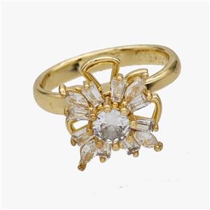 Copper Flower Rings Pave Zirconia Rotatable Adjustable Gold Plated, approx 17mm, 18mm dia [FN47006]