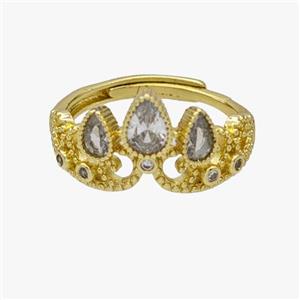 Copper Crown Rings Pave Zirconia Adjustable Gold Plated, approx 11.5mm, 18mm dia [FN47007]