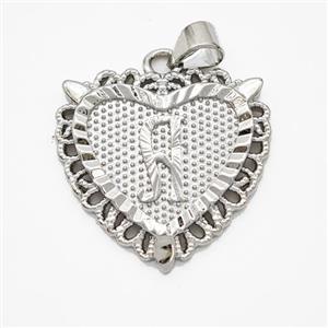 Copper Heart Pendant Letter-A Platinum Plated, approx 22mm [FN47008]