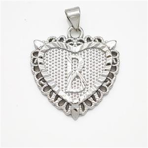 Copper Heart Pendant Letter-B Platinum Plated, approx 22mm [FN47009]