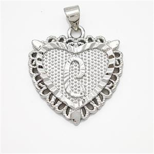 Copper Heart Pendant Letter-C Platinum Plated, approx 22mm [FN47010]