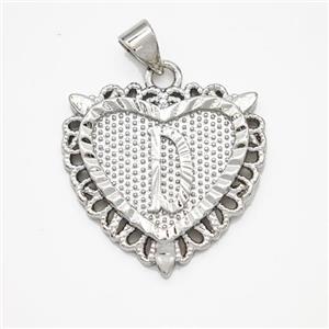 Copper Heart Pendant Letter-D Platinum Plated, approx 22mm [FN47011]