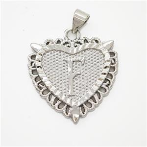 Copper Heart Pendant Letter-F Platinum Plated, approx 22mm [FN47013]