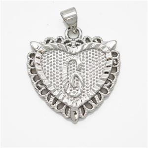 Copper Heart Pendant Letter-G Platinum Plated, approx 22mm [FN47014]