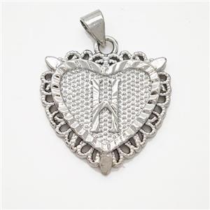 Copper Heart Pendant Letter-H Platinum Plated, approx 22mm [FN47015]