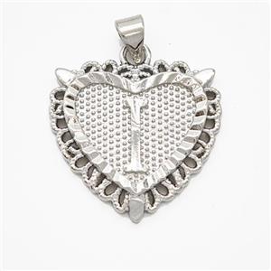 Copper Heart Pendant Letter-I Platinum Plated, approx 22mm [FN47016]