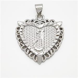 Copper Heart Pendant Letter-J Platinum Plated, approx 22mm [FN47017]
