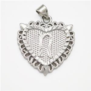 Copper Heart Pendant Letter-N Platinum Plated, approx 22mm [FN47021]