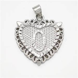 Copper Heart Pendant Letter-O Platinum Plated, approx 22mm [FN47022]