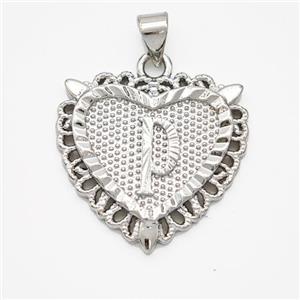 Copper Heart Pendant Letter-P Platinum Plated, approx 22mm [FN47023]
