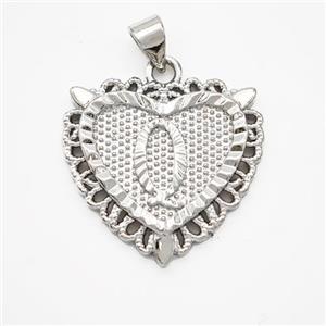 Copper Heart Pendant Letter-Q Platinum Plated, approx 22mm [FN47024]