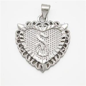 Copper Heart Pendant Letter-S Platinum Plated, approx 22mm [FN47026]