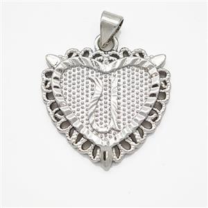 Copper Heart Pendant Letter-U Platinum Plated, approx 22mm [FN47028]