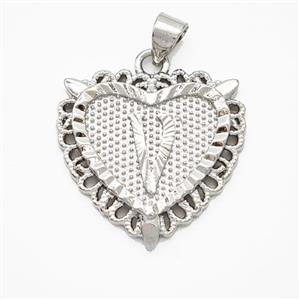 Copper Heart Pendant Letter-V Platinum Plated, approx 22mm [FN47029]
