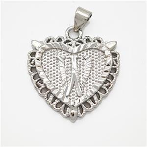 Copper Heart Pendant Letter-W Platinum Plated, approx 22mm [FN47030]