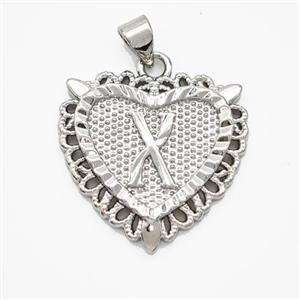 Copper Heart Pendant Letter-X Platinum Plated, approx 22mm [FN47031]