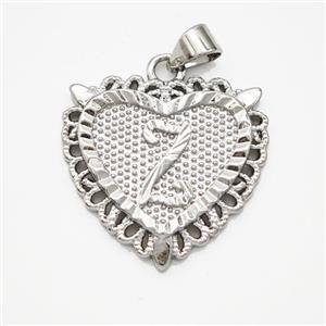 Copper Heart Pendant Letter-Z Platinum Plated, approx 22mm [FN47033]