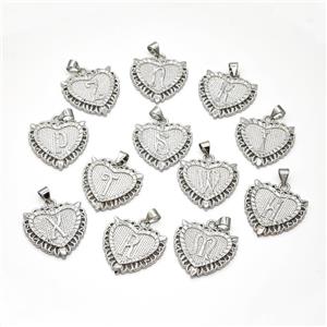 Copper Heart Alphabet Pendant Letter Platinum Plated Mixed, approx 22mm [FN47034]